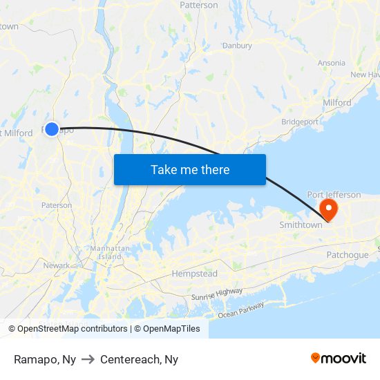 Ramapo, Ny to Centereach, Ny map