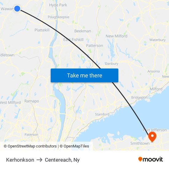 Kerhonkson to Centereach, Ny map