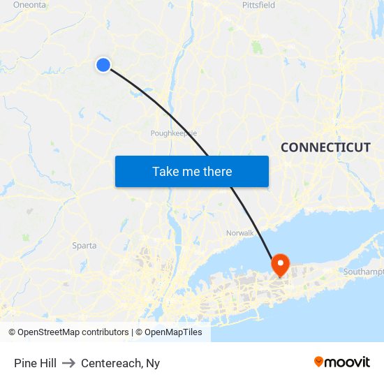 Pine Hill to Centereach, Ny map