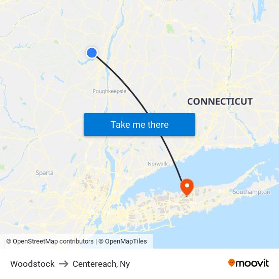 Woodstock to Centereach, Ny map