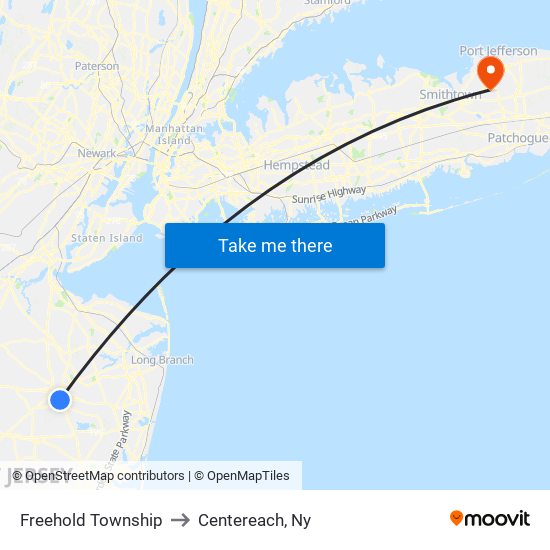 Freehold Township to Centereach, Ny map