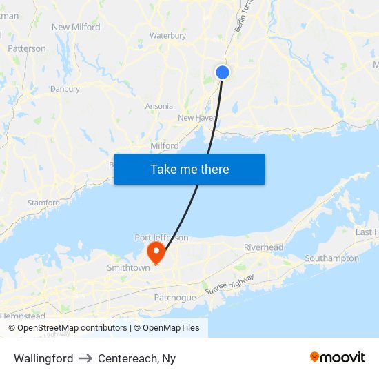 Wallingford to Centereach, Ny map