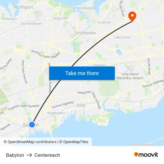 Babylon to Centereach map