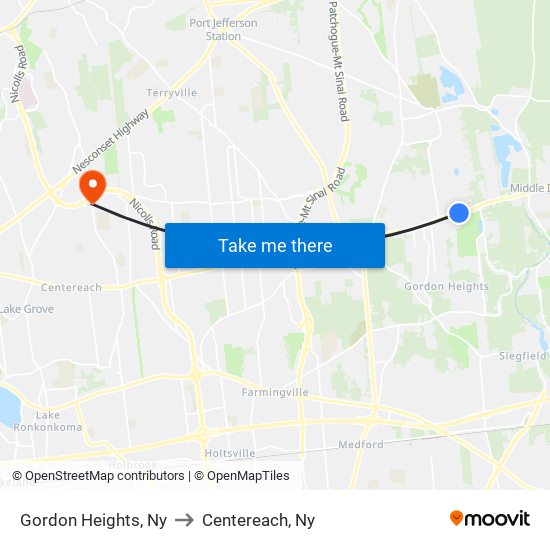 Gordon Heights, Ny to Centereach, Ny map