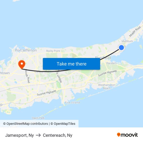 Jamesport, Ny to Centereach, Ny map