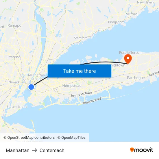 Manhattan to Centereach map