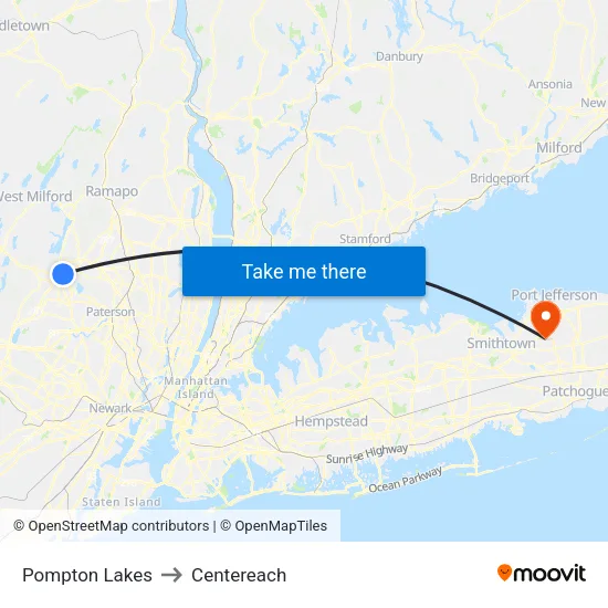 Pompton Lakes to Centereach map