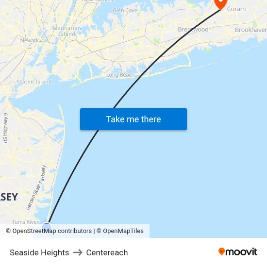 Seaside Heights to Centereach map