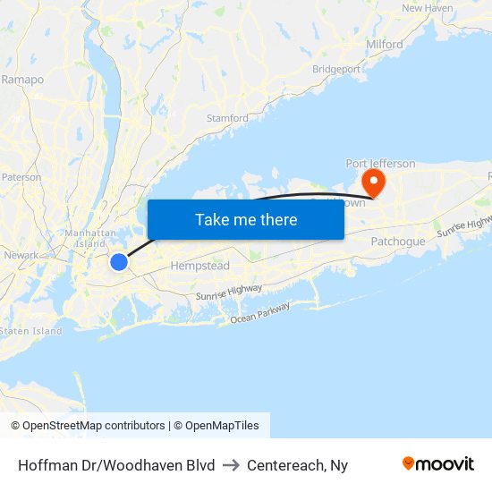 Hoffman Dr/Woodhaven Blvd to Centereach, Ny map