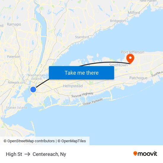 High St to Centereach, Ny map