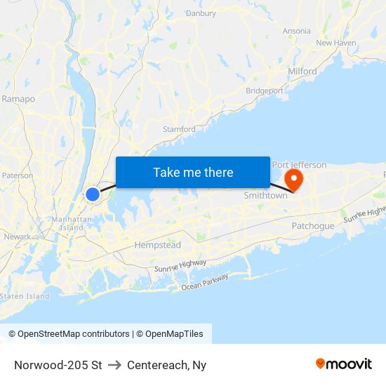 Norwood-205 St to Centereach, Ny map
