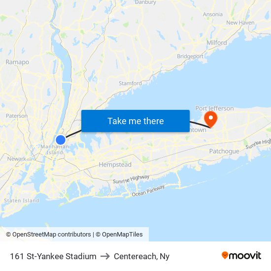 161 St-Yankee Stadium to Centereach, Ny map