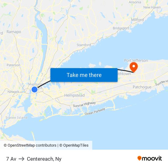 7 Av to Centereach, Ny map