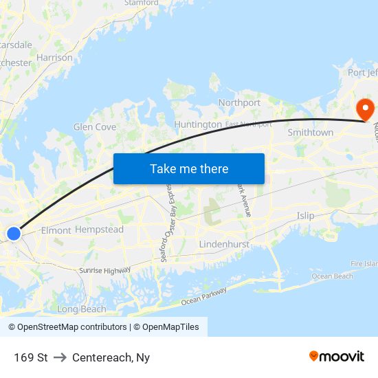 169 St to Centereach, Ny map