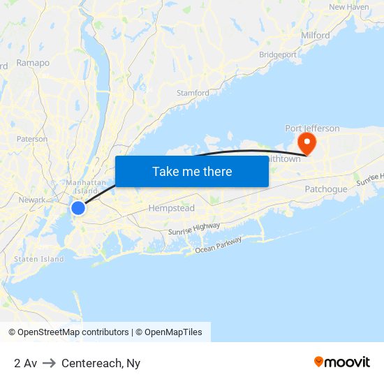 2 Av to Centereach, Ny map