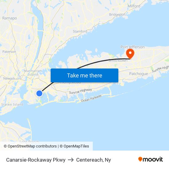 Canarsie-Rockaway Pkwy to Centereach, Ny map