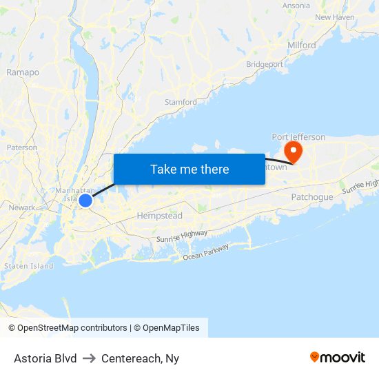 Astoria Blvd to Centereach, Ny map