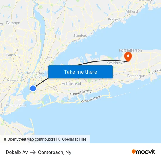 Dekalb Av to Centereach, Ny map