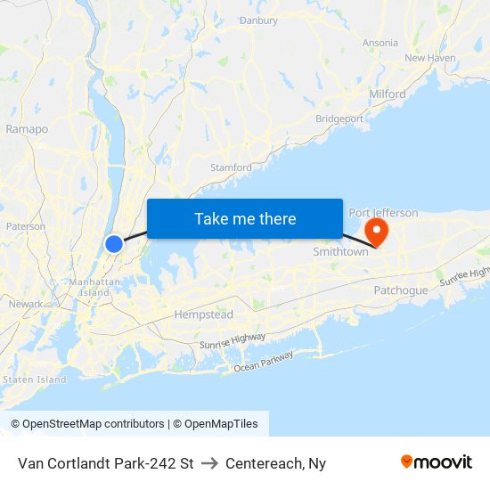 Van Cortlandt Park-242 St to Centereach, Ny map