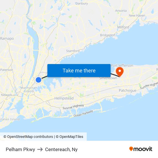 Pelham Pkwy to Centereach, Ny map