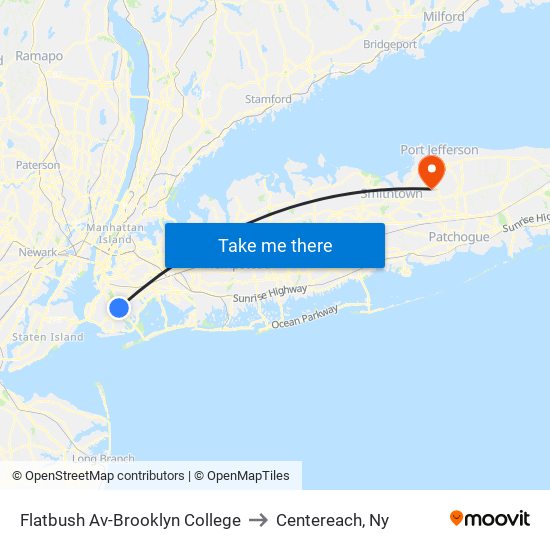 Flatbush Av-Brooklyn College to Centereach, Ny map