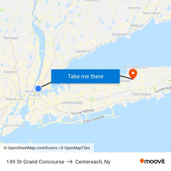149 St-Grand Concourse to Centereach, Ny map