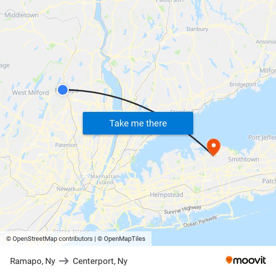 Ramapo, Ny to Centerport, Ny map