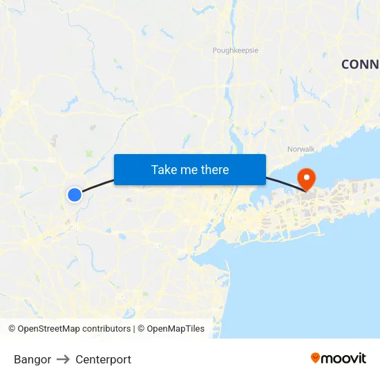 Bangor to Centerport map