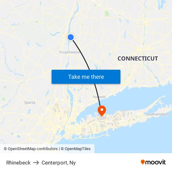 Rhinebeck to Centerport, Ny map