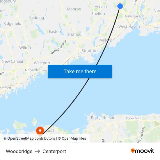 Woodbridge to Centerport map