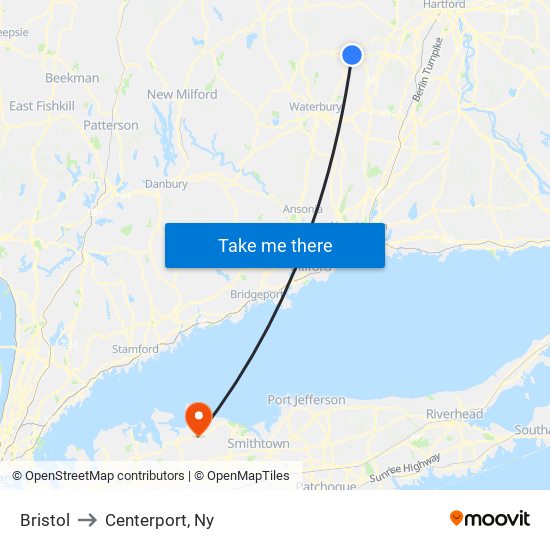 Bristol to Centerport, Ny map