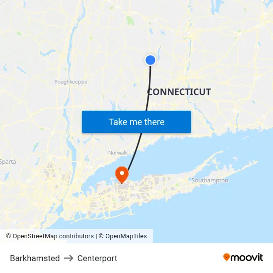 Barkhamsted to Centerport map