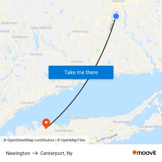 Newington to Centerport, Ny map