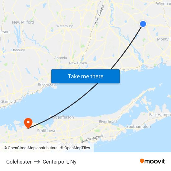 Colchester to Centerport, Ny map