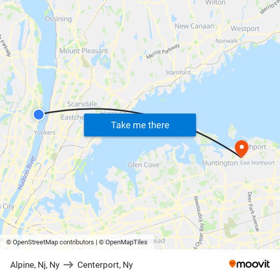 Alpine, Nj, Ny to Centerport, Ny map