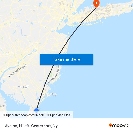 Avalon, Nj to Centerport, Ny map