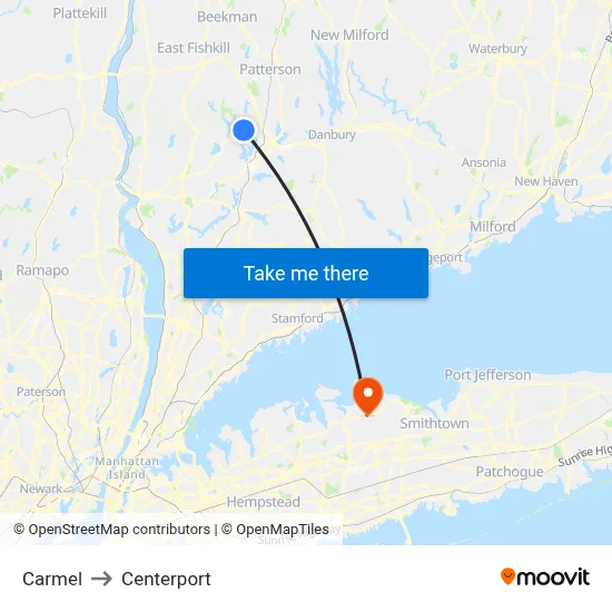 Carmel to Centerport map