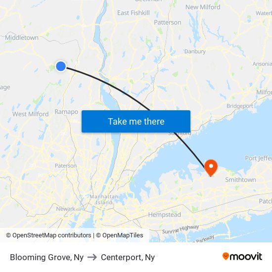 Blooming Grove, Ny to Centerport, Ny map