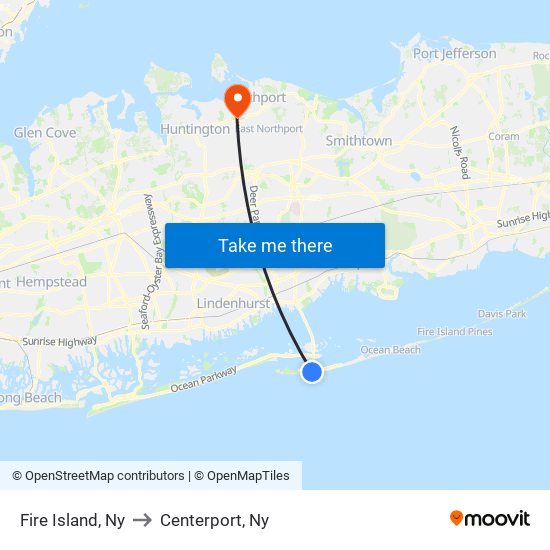 Fire Island, Ny to Centerport, Ny map