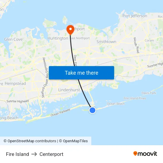 Fire Island to Centerport map