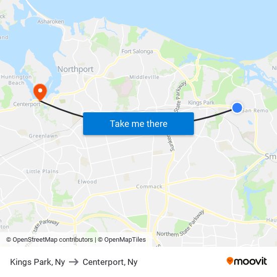 Kings Park, Ny to Centerport, Ny map