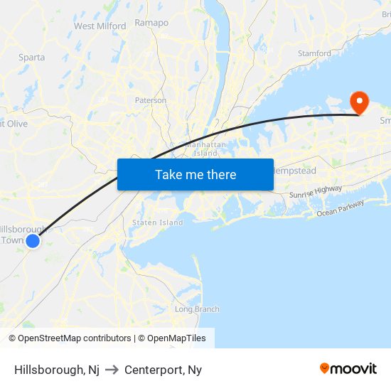 Hillsborough, Nj to Centerport, Ny map