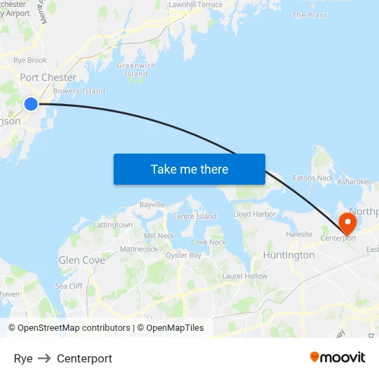 Rye to Centerport map