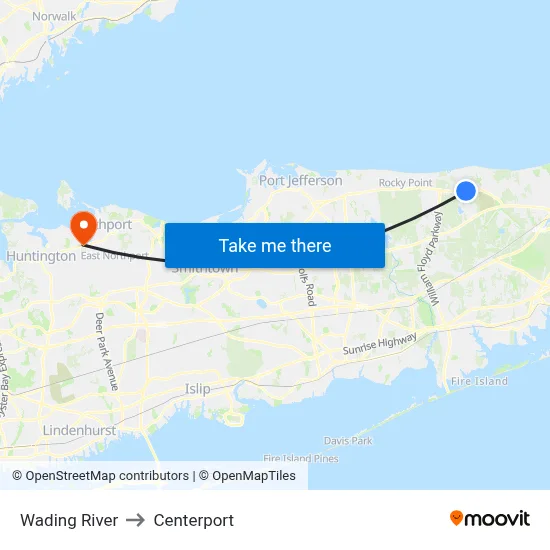 Wading River to Centerport map