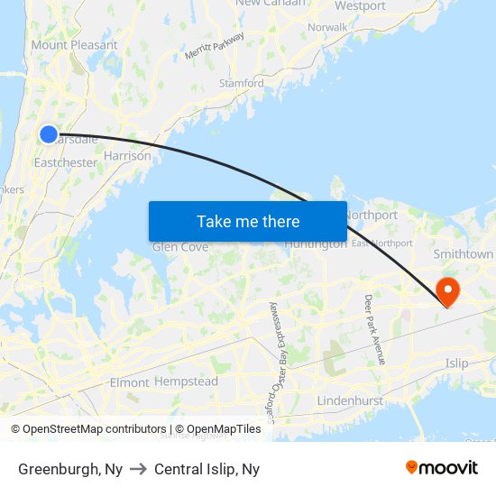 Greenburgh, Ny to Central Islip, Ny map