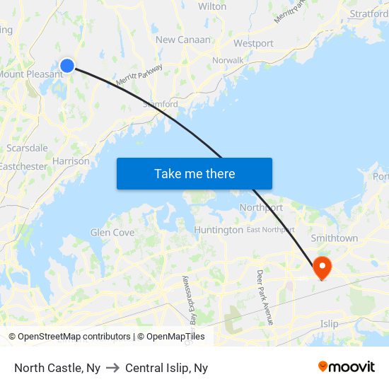 North Castle, Ny to Central Islip, Ny map