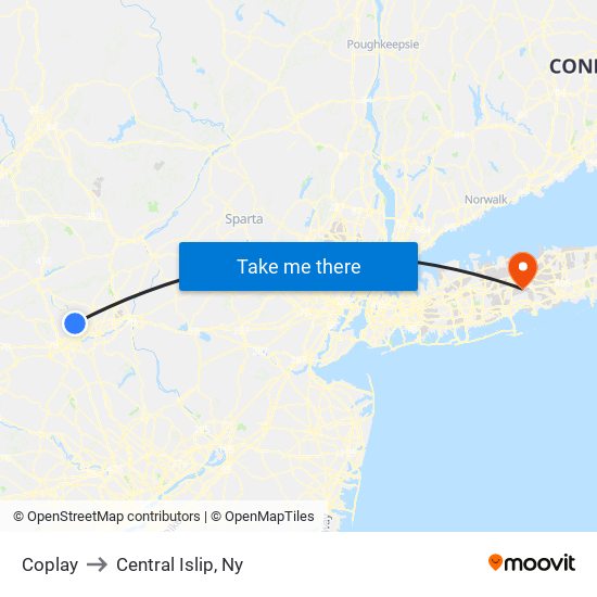 Coplay to Central Islip, Ny map