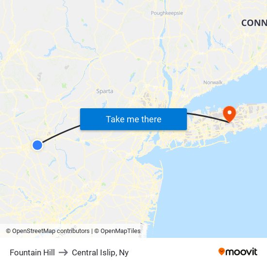 Fountain Hill to Central Islip, Ny map