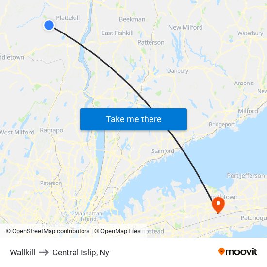 Wallkill to Central Islip, Ny map