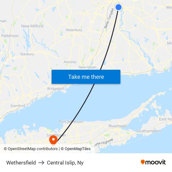 Wethersfield to Central Islip, Ny map